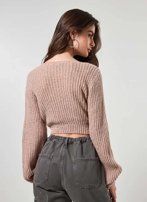 blusa cropped em tricô manga bufante blusa cropped em tricô manga bufante