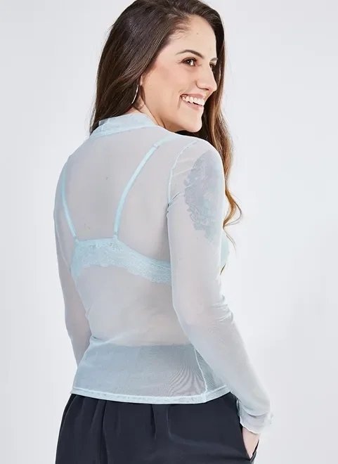 blusa manga longa em tule verde candy blusa manga longa em tule verde candy