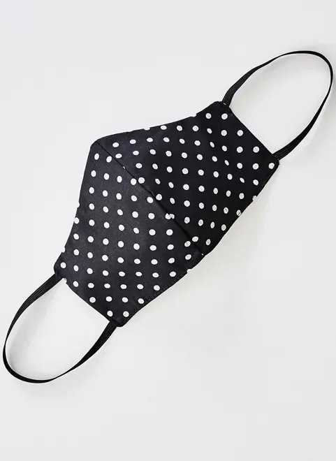 máscara de tecido preta com bolinhas brancas máscara de tecido preta com bolinhas brancas