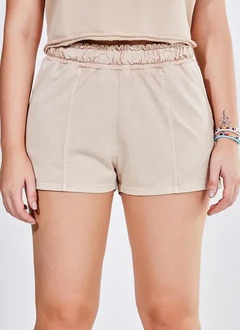 short comfy em moletom bege short comfy em moletom bege