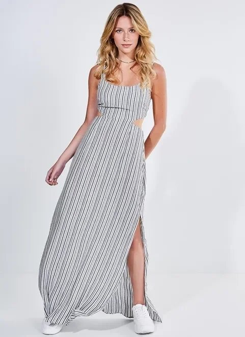 vestido longo listrado com fendas vestido longo listrado com fendas