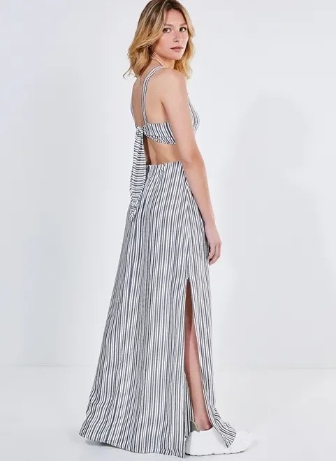 vestido longo listrado com fendas vestido longo listrado com fendas