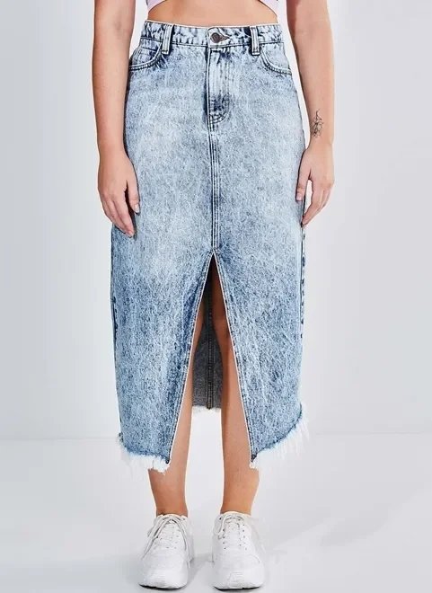 saia midi em jeans marmorizado saia midi em jeans marmorizado