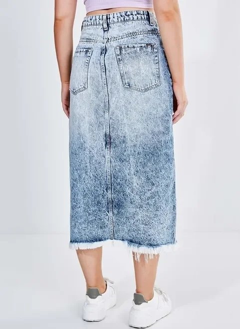 saia midi em jeans marmorizado saia midi em jeans marmorizado
