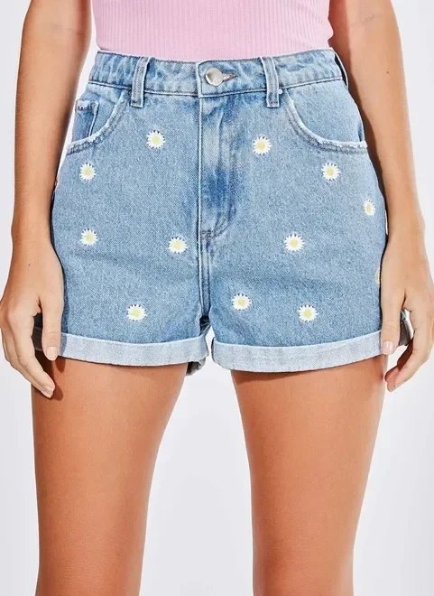 short jeans bordado margaridas short jeans bordado margaridas