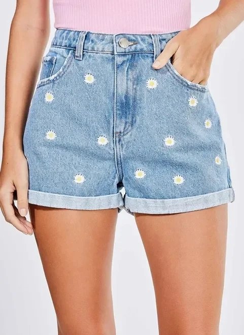 short jeans bordado margaridas short jeans bordado margaridas