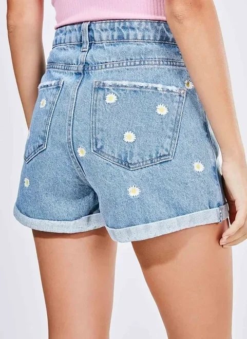 short jeans bordado margaridas short jeans bordado margaridas