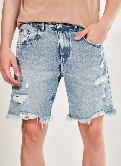 bermuda destroyed em jeans marmorizado bermuda destroyed em jeans marmorizado
