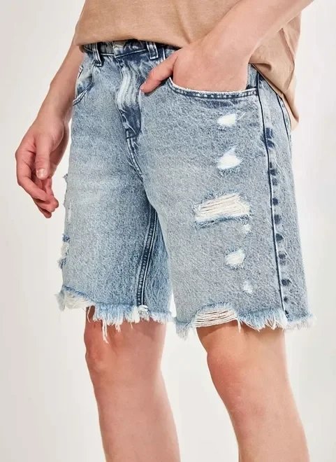 bermuda destroyed em jeans marmorizado bermuda destroyed em jeans marmorizado