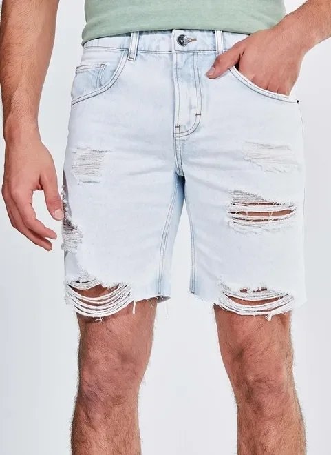 bermuda destroyed em jeans delavê bermuda destroyed em jeans delavê