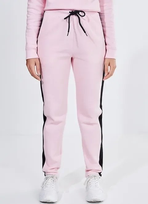 calça de moletom rosa com faixa lateral calça de moletom rosa com faixa lateral