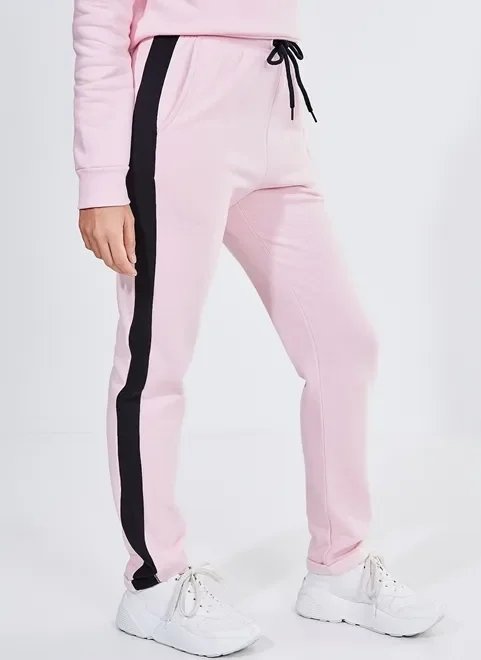 calça de moletom rosa com faixa lateral calça de moletom rosa com faixa lateral