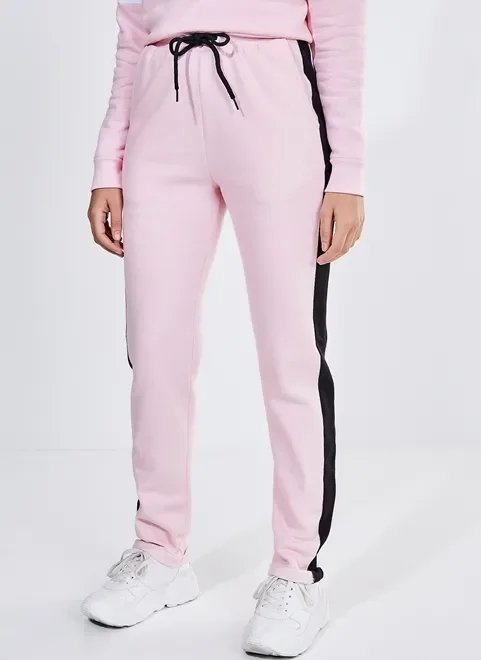 calça de moletom rosa com faixa lateral calça de moletom rosa com faixa lateral