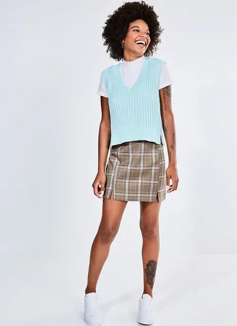 saia xadrez marrom saia xadrez marrom