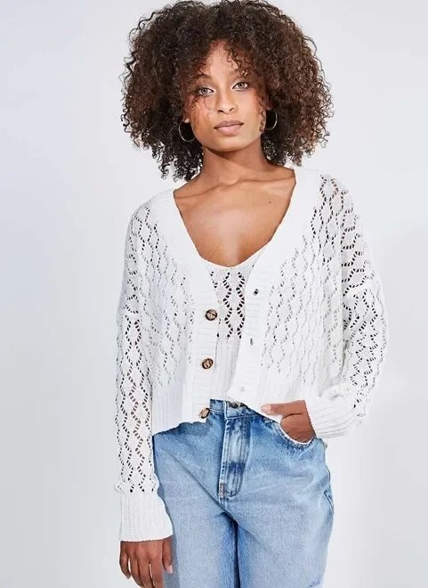 cardigan em crochet off-white cardigan em crochet off-white