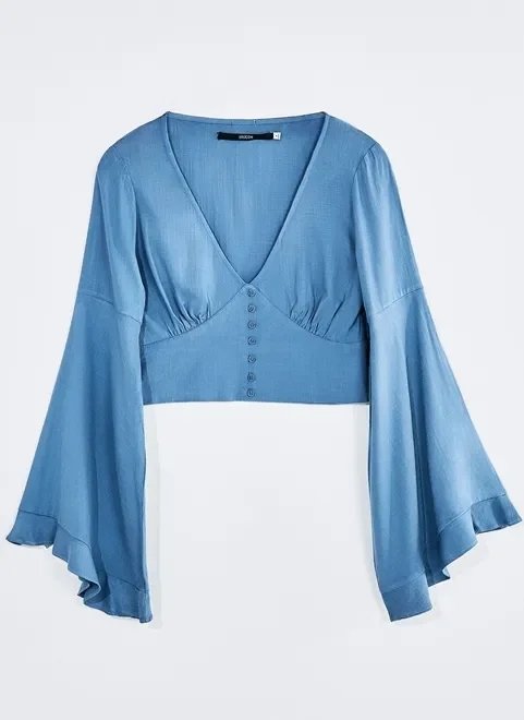 blusa cropped azul manga sino blusa cropped azul manga sino