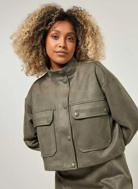 jaqueta em suede verde militar jaqueta em suede verde militar