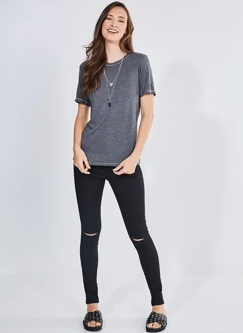 blusa cinza mescla com costura metalizada blusa cinza mescla com costura metalizada