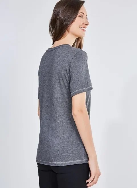 blusa cinza mescla com costura metalizada blusa cinza mescla com costura metalizada