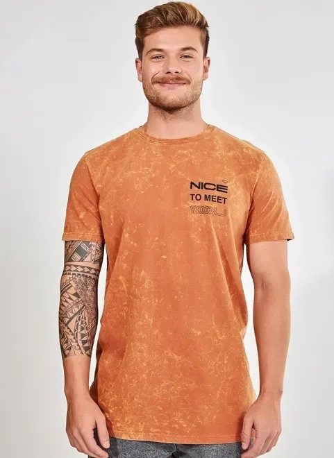 camiseta marmorizada alongada nice to meet you camiseta marmorizada alongada nice to meet you