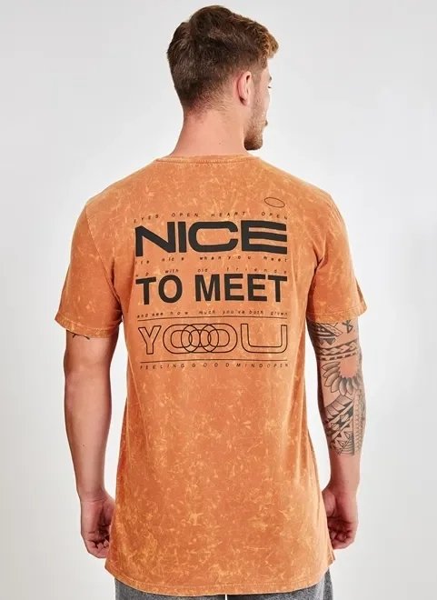 camiseta marmorizada alongada nice to meet you camiseta marmorizada alongada nice to meet you