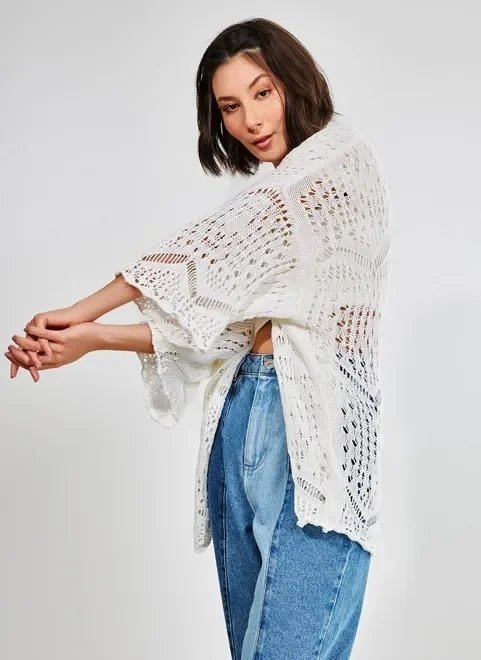 kimono off-white em tricô jacquard kimono off-white em tricô jacquard