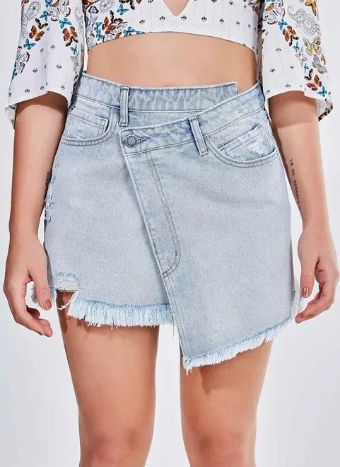 saia jeans com fenda e franjinhas na barra saia jeans com fenda e franjinhas na barra