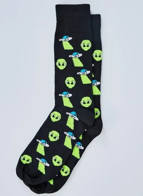 meia preta estampa et e nave meia preta estampa et e nave