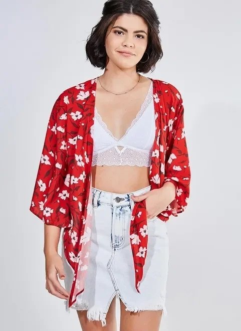 kimono vermelho estampa floral kimono vermelho estampa floral