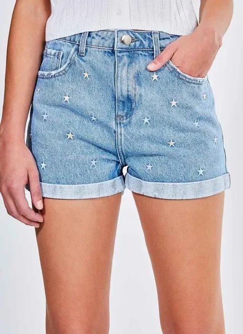 short jeans hot pants bordado estrelas short jeans hot pants bordado estrelas