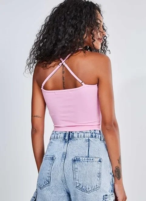 regata rosa com tiras cruzadas regata rosa com tiras cruzadas
