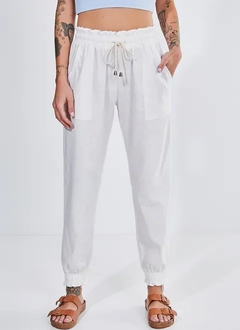 calça jogger off-white com linho calça jogger off-white com linho