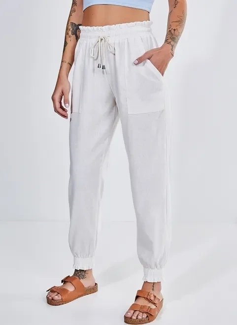 calça jogger off-white com linho calça jogger off-white com linho