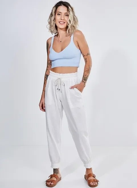 calça jogger off-white com linho calça jogger off-white com linho