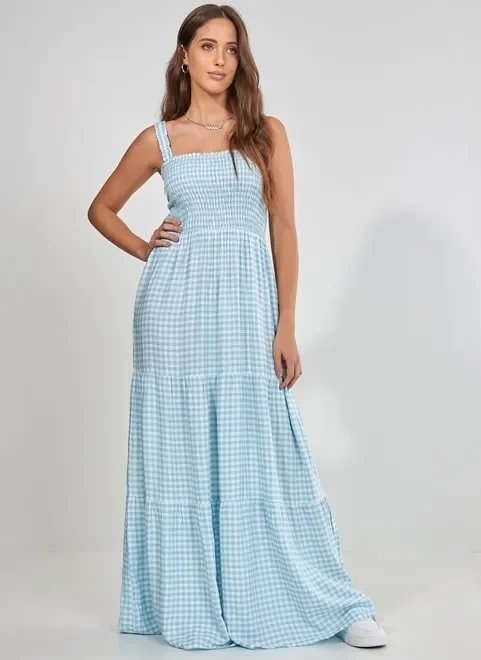 vestido xadrez azul com babados marias e lastex vestido xadrez azul com babados marias e lastex
