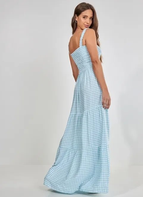 vestido xadrez azul com babados marias e lastex vestido xadrez azul com babados marias e lastex