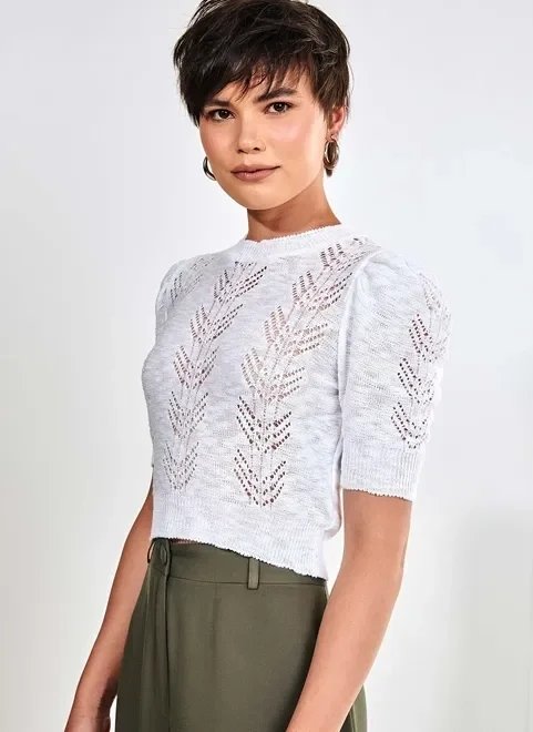 blusa cropped em crochê mangas bufantes blusa cropped em crochê mangas bufantes