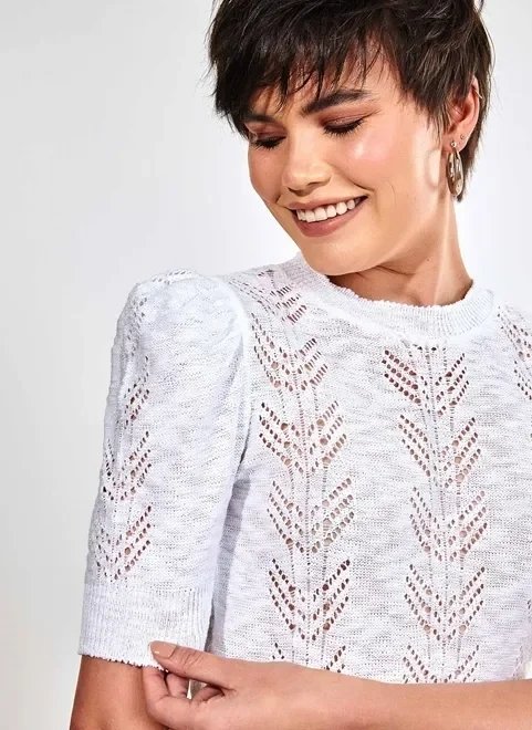 blusa cropped em crochê mangas bufantes blusa cropped em crochê mangas bufantes