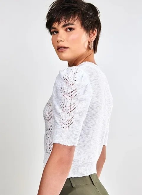 blusa cropped em crochê mangas bufantes blusa cropped em crochê mangas bufantes