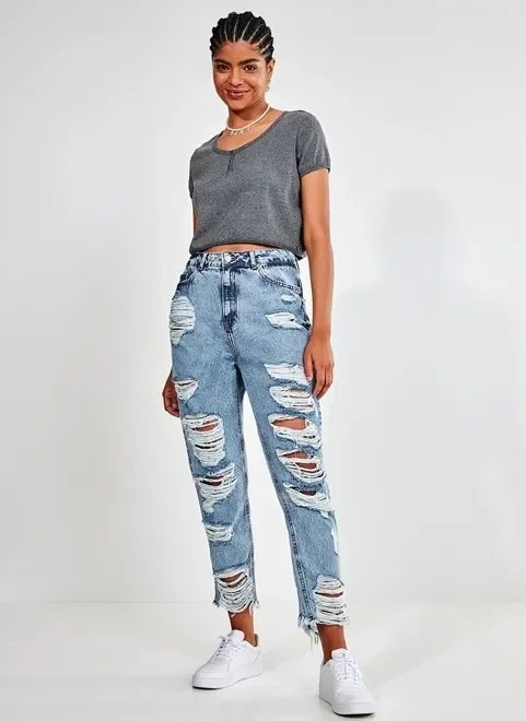 calça mom jeans destroyed calça mom jeans destroyed