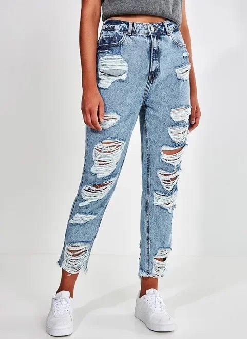 calça mom jeans destroyed calça mom jeans destroyed
