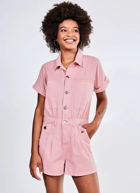 macaquinho rosa em sarja macaquinho rosa em sarja