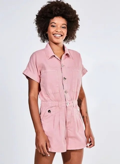 macaquinho rosa em sarja macaquinho rosa em sarja