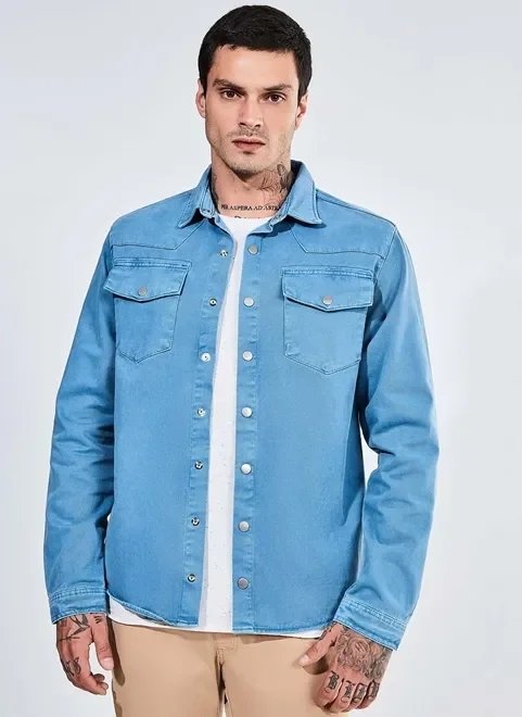 overshirt azul em sarja overshirt azul em sarja