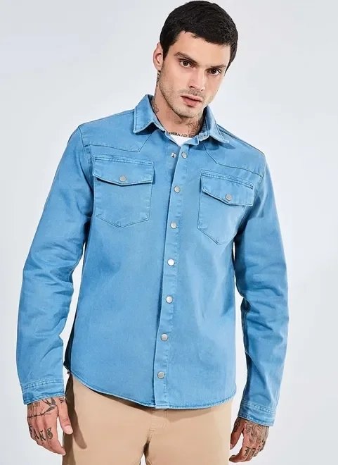 overshirt azul em sarja overshirt azul em sarja