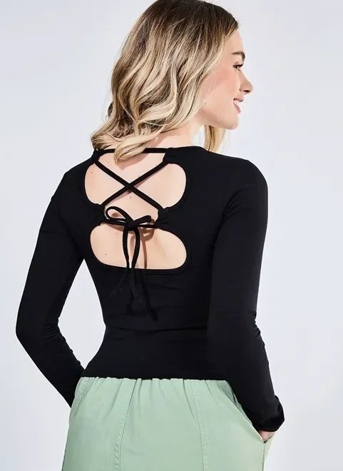 blusa manga longa com amarração cruzada blusa manga longa com amarração cruzada