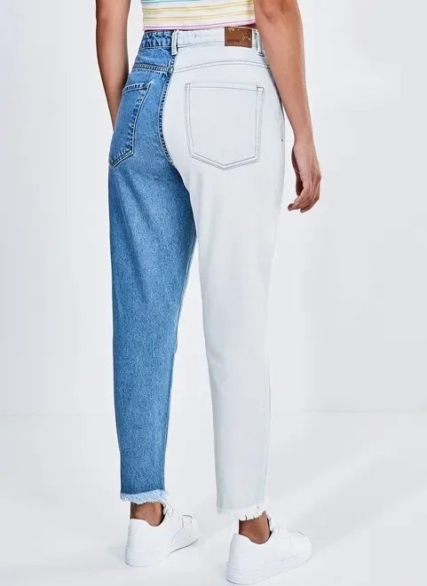 calça mom jeans bicolor calça mom jeans bicolor