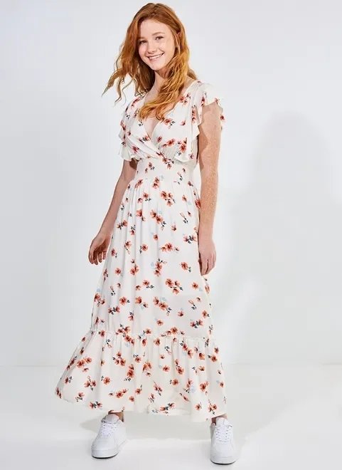 vestido midi floral com decote transpassado vestido midi floral com decote transpassado