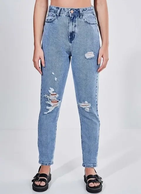 calça mom jeans com puídos calça mom jeans com puídos