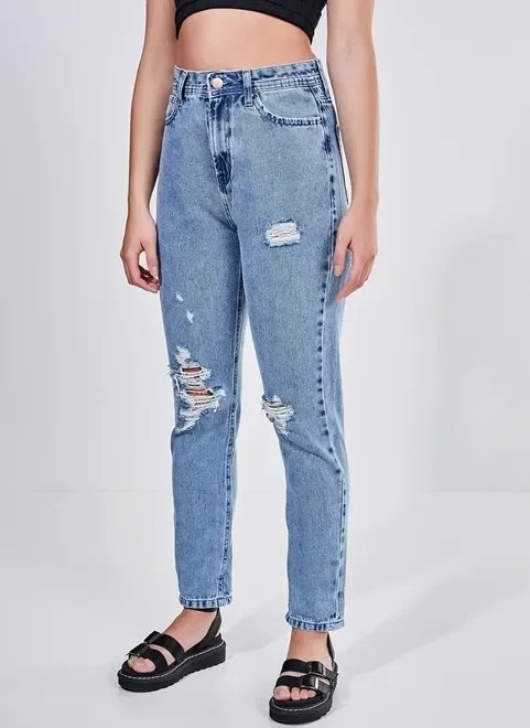 calça mom jeans com puídos calça mom jeans com puídos